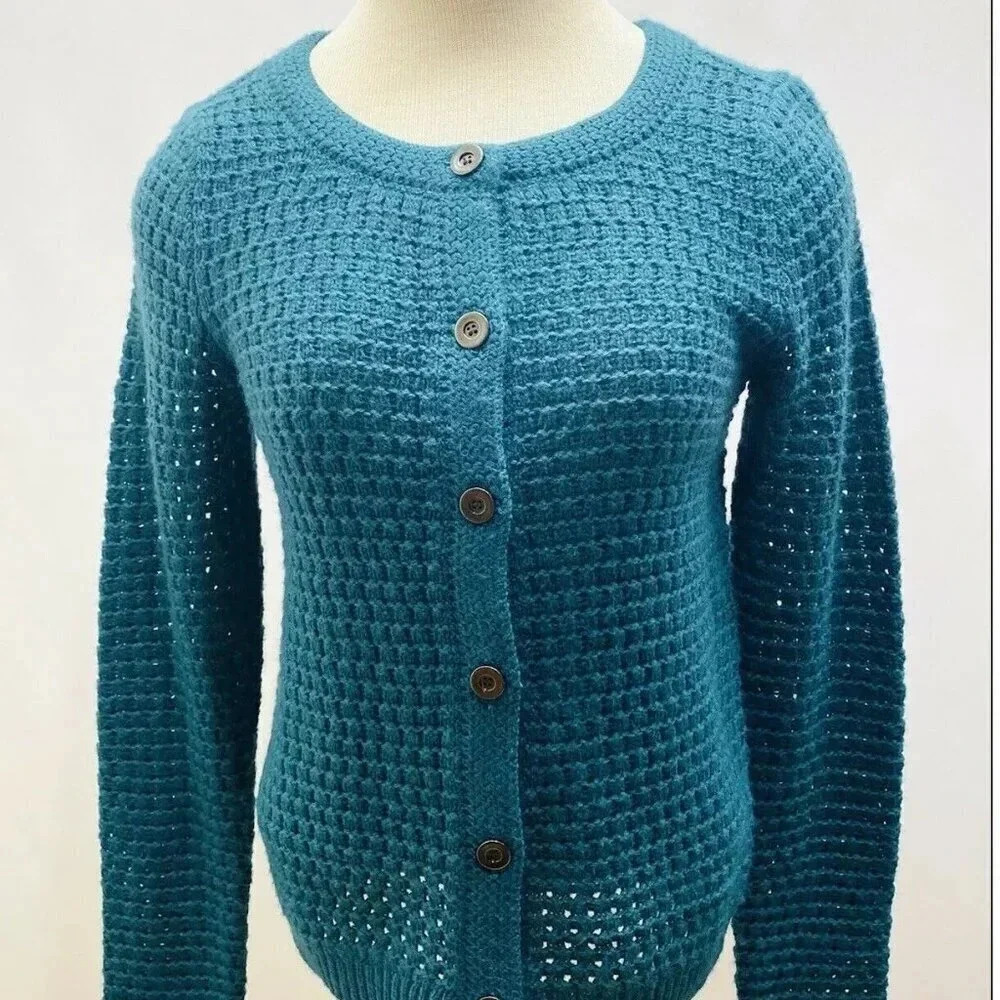 CASLON Women Long Sleeve Button Down Green Casual Cardigan Sweater Size Small